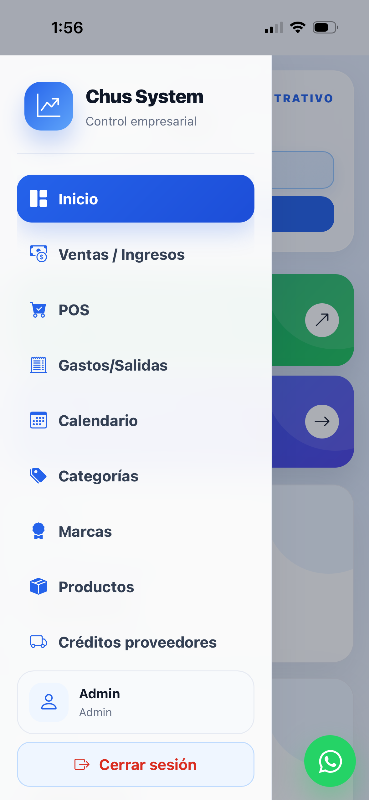 Panel administrativo de Chus System